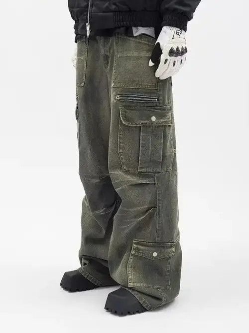 Jean Retro washed distressed workwear loose wide leg jeans Size US 34 / EU 50 - 7 Thumbnail