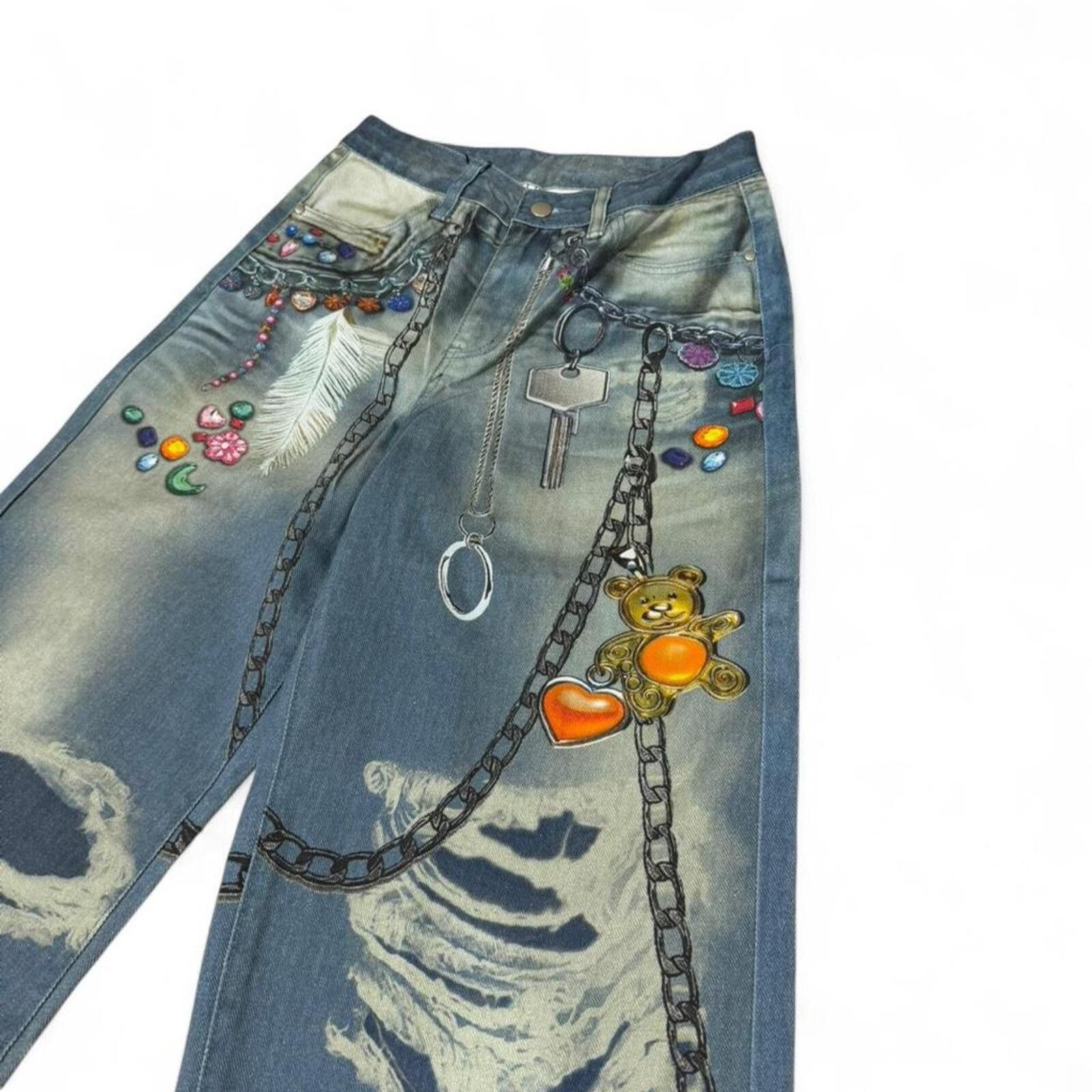 True Religion Blue denim jeans with chain and key details printed design Size 27" / US 4 / IT 40 - 3 Thumbnail