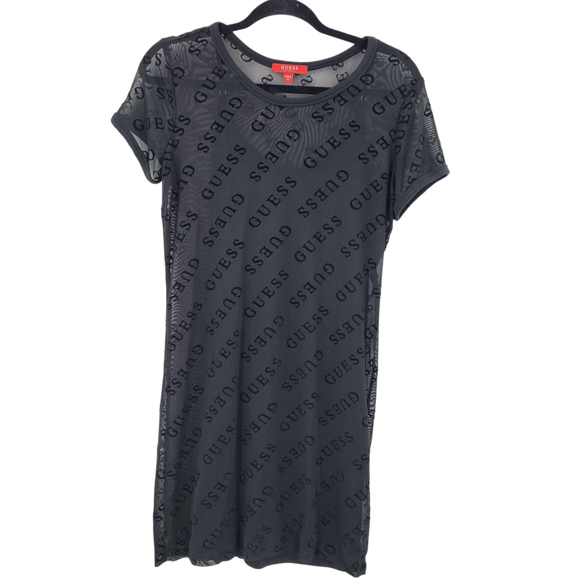 Guess Y2K Guess Black Sheer Mesh Velvet Logo Spell Out Mini Slip D Size M / US 6-8 / IT 42-44 - 1 Thumbnail