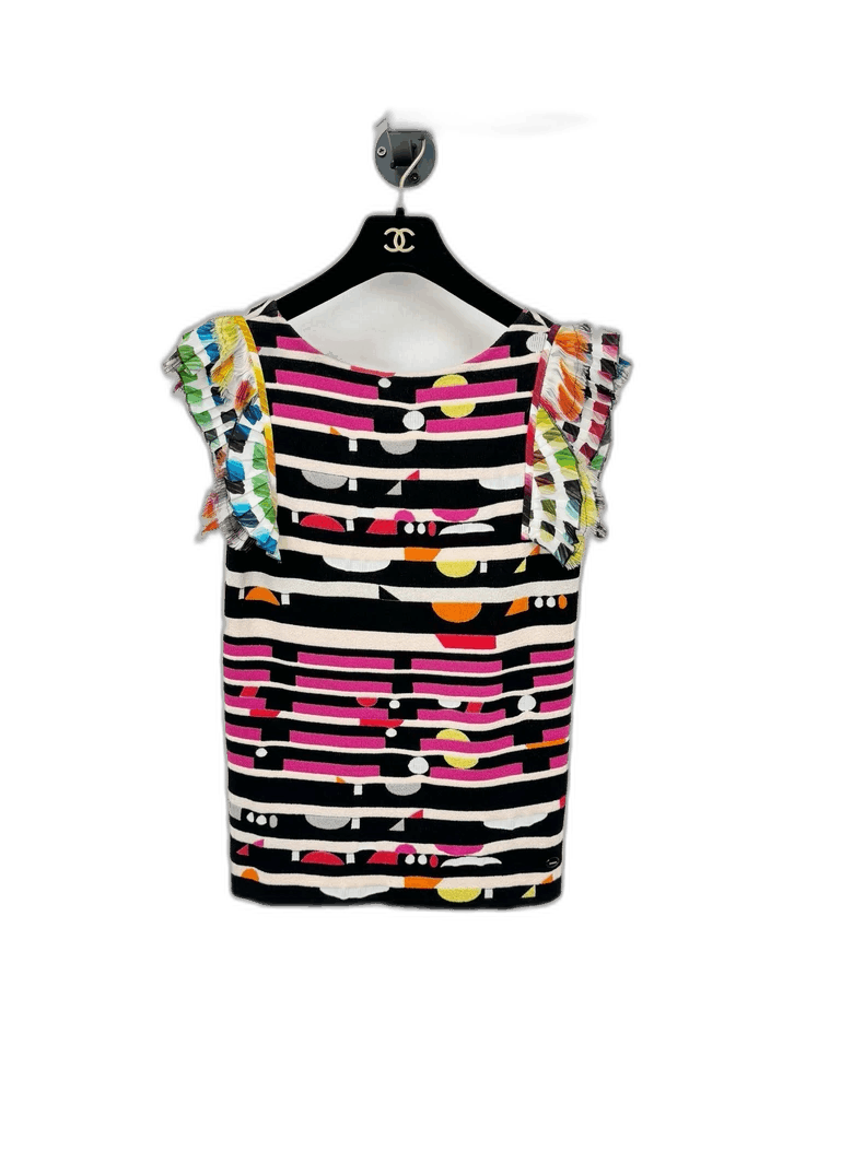 Chanel Chanel Knitted Short Sleeve Top with Colorful Stripes Size S / US 4 / IT 40 - 1 Thumbnail