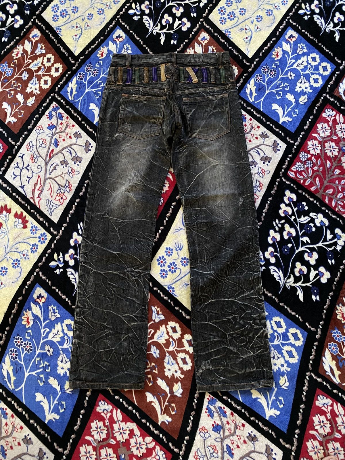 If Six Was Nine Nylaus Double Waist Distressed Japanese Denim Punk Gothic Size US 31 - 2 Thumbnail