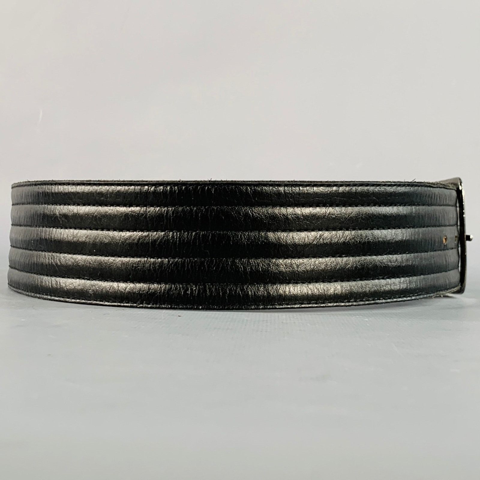 Yves Saint Laurent YVES SAINT LAURENT Size M Black Quilted Leather Belt Size ONE SIZE - 2 Thumbnail