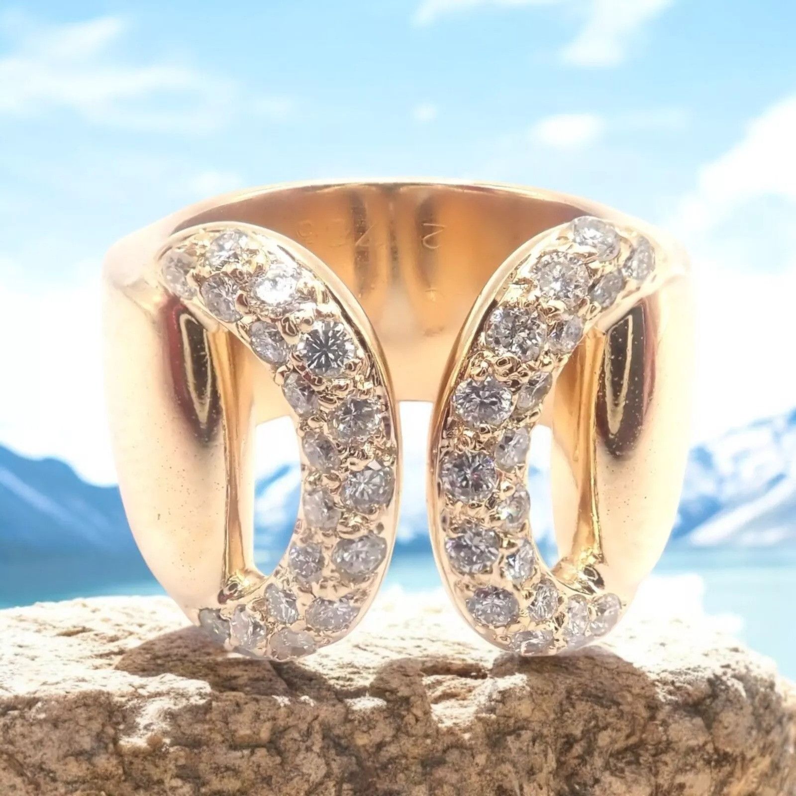 Hermes Hermes 18k Yellow Gold Diamond Horse bit Wide Band Ring Size ONE SIZE - 2 Thumbnail