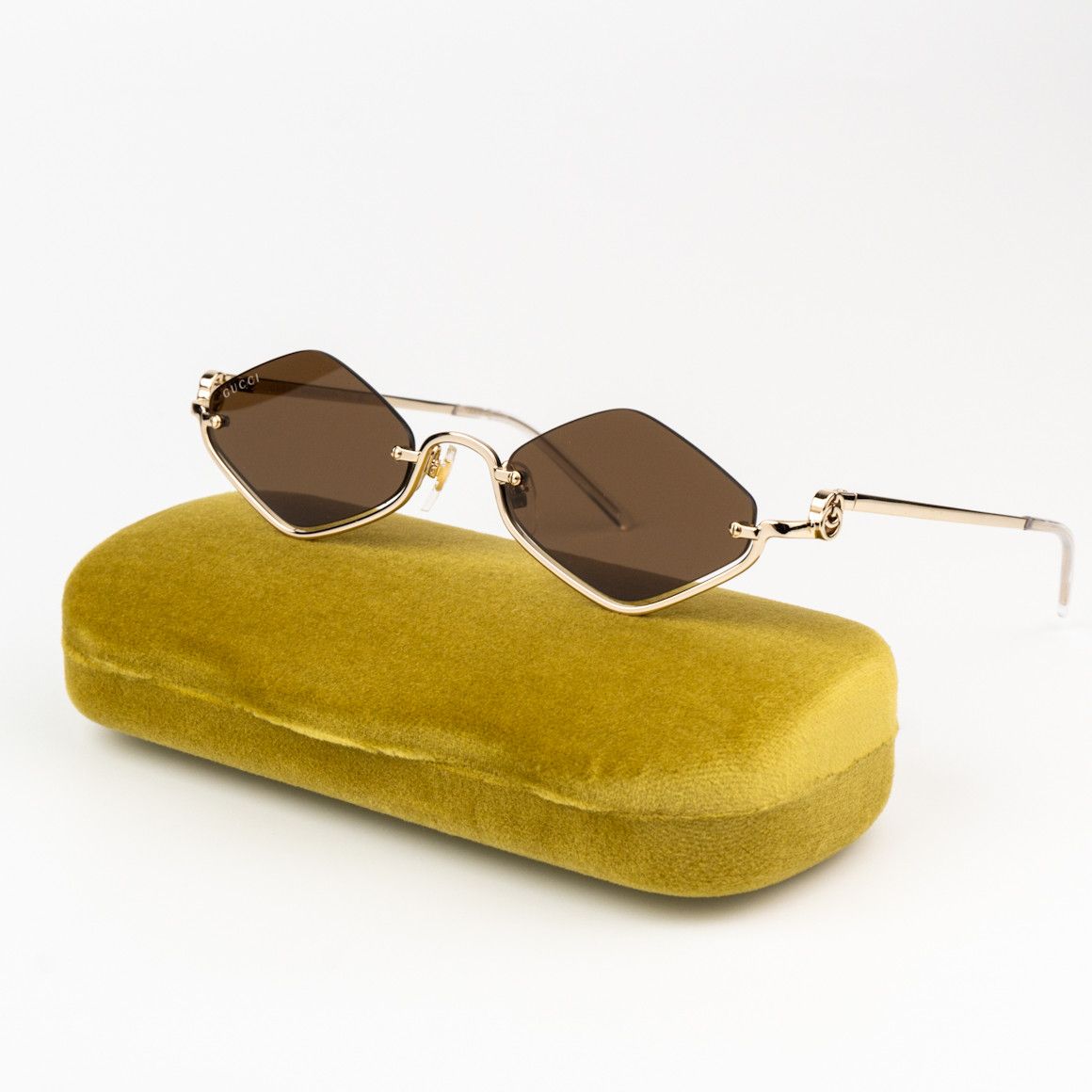 NEW Gucci GG1604S 002 Gold Brown Geometric Unisex Sunglasses