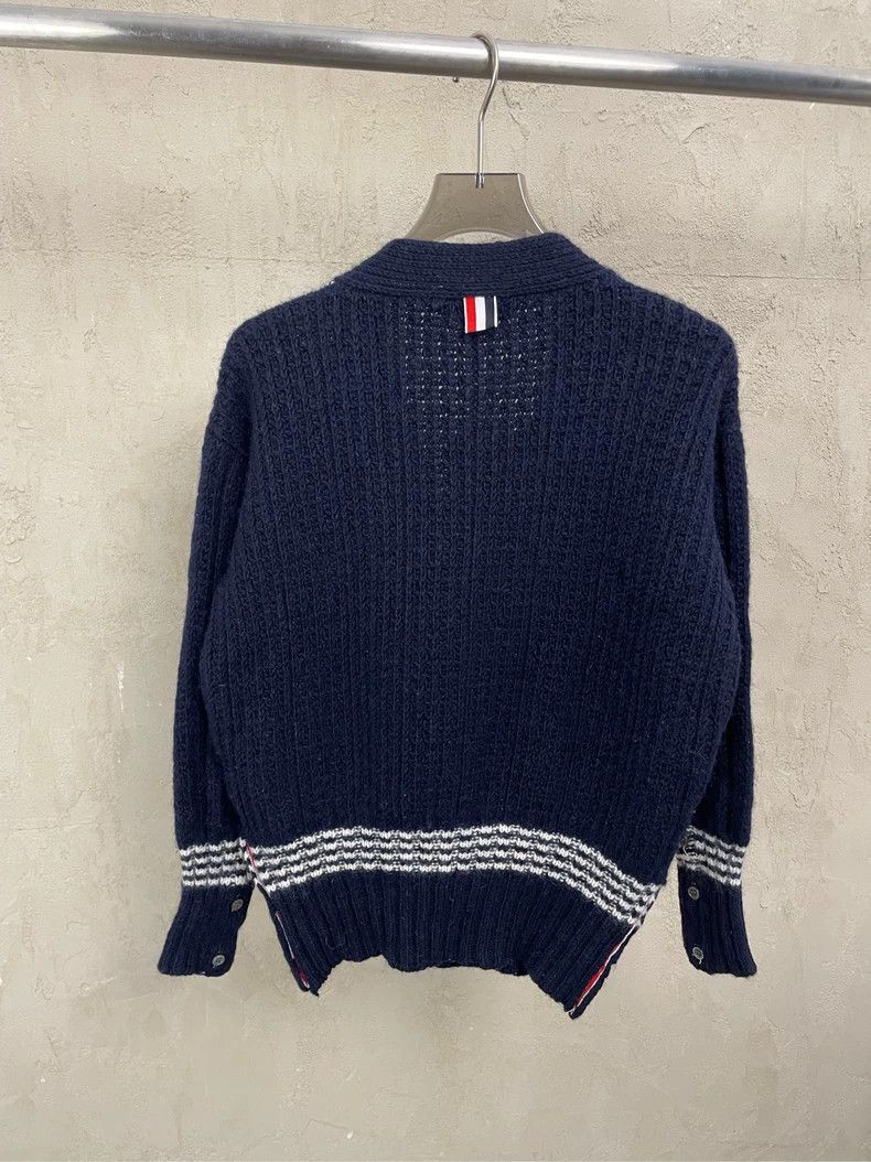 Thom Browne Thom browne Dark blue plaid jacquard wool blend cardigan sw Size US M / EU 48-50 / 2 - 2 Thumbnail