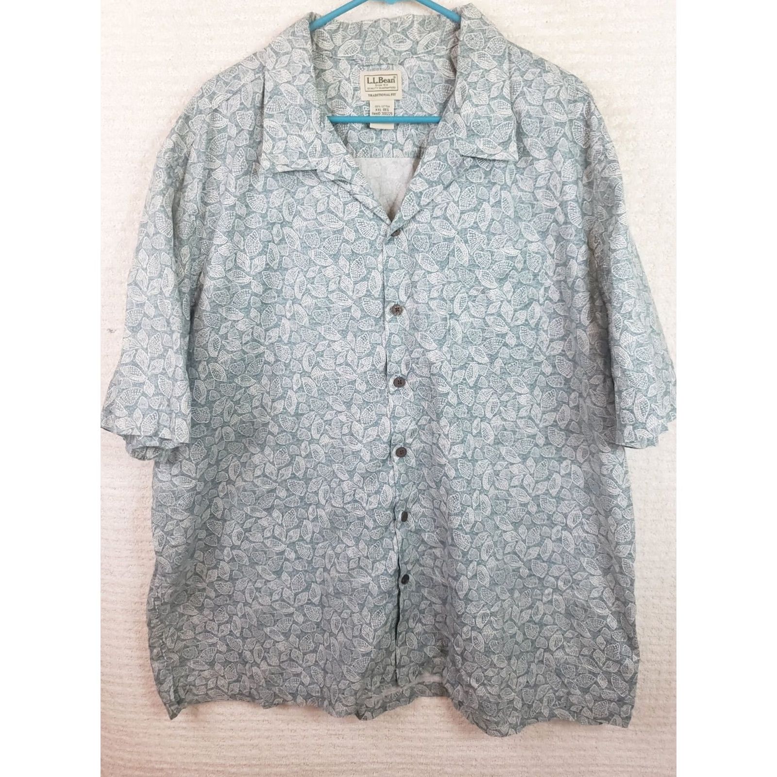 Vintage LL Bean SS Shirt Mens 2XL Teal Blue Geometric Seashell Pattern Button Up Casual Shirt Men Short Sleeve Traditional Fit Pocketed Beach Size US XXL / EU 58 / 5 - 2 Thumbnail