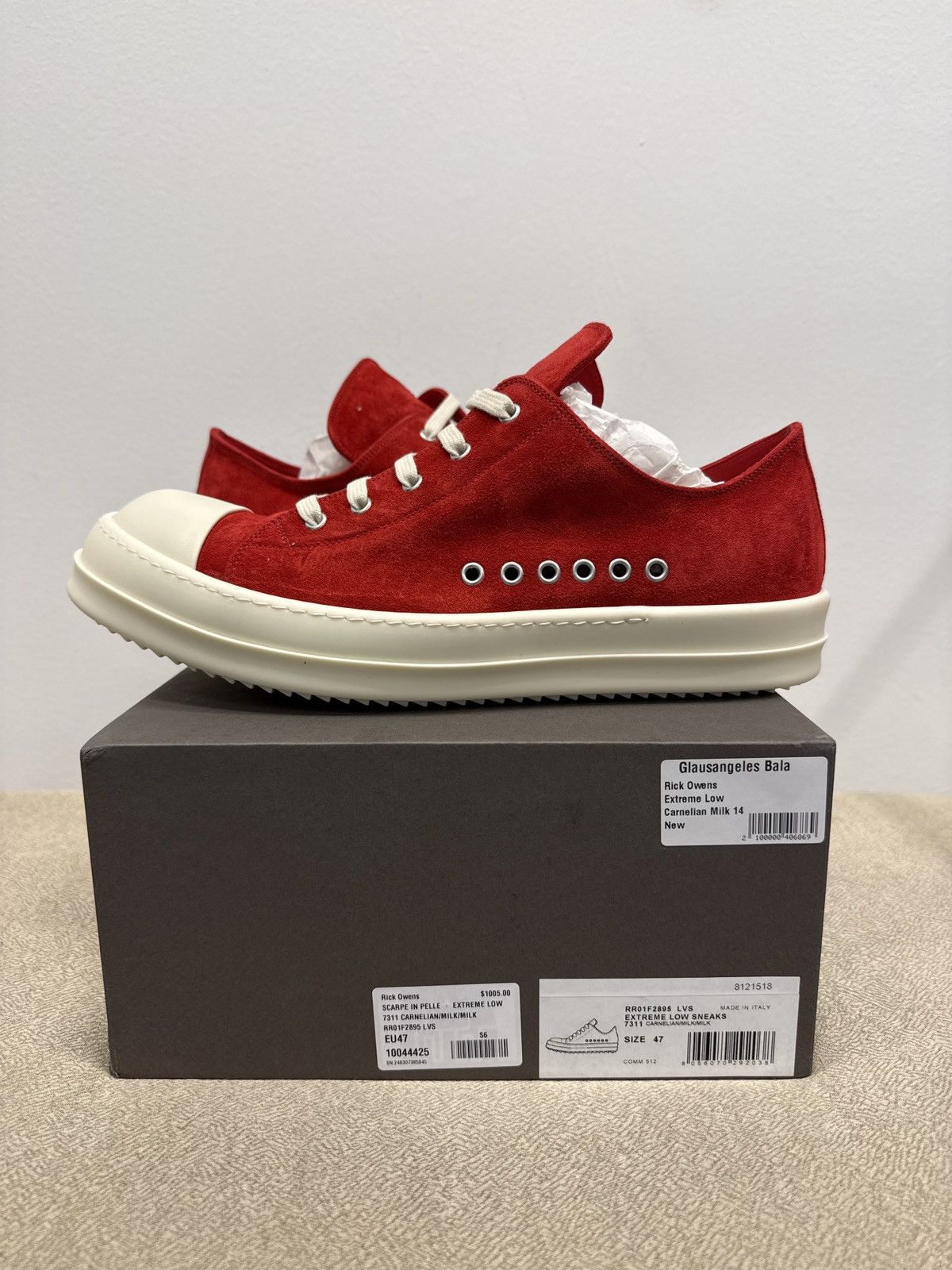 Rick Owens Rick Owens Extreme Low Sneaks Temple SS26 Carnelian Milk Size US 14 / EU 47 - 1 Thumbnail