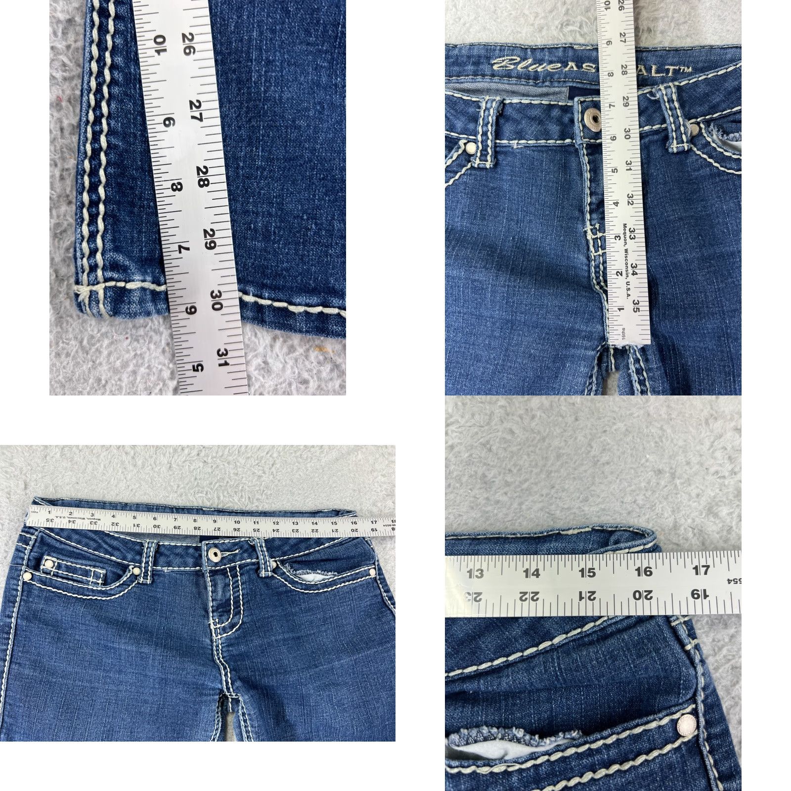 Vintage Blue Asphalt Jeans Women Bootcut 30x30 Denim Cotton Blend Blue 30 Inseam Low Rise 11 Regular Womens Jeans 90s? Size 32" / US 10 / IT 46 - 8 Thumbnail