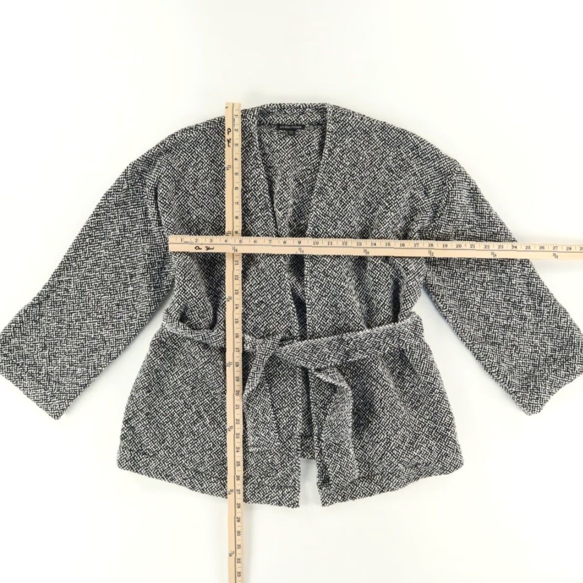 Eileen Fisher VINTAGE Eileen Fisher Open Front Yarn Knit Belted Solid V-Neck Long Sleeve Gray Women's M Shirt Size M / US 6-8 / IT 42-44 - 3 Thumbnail
