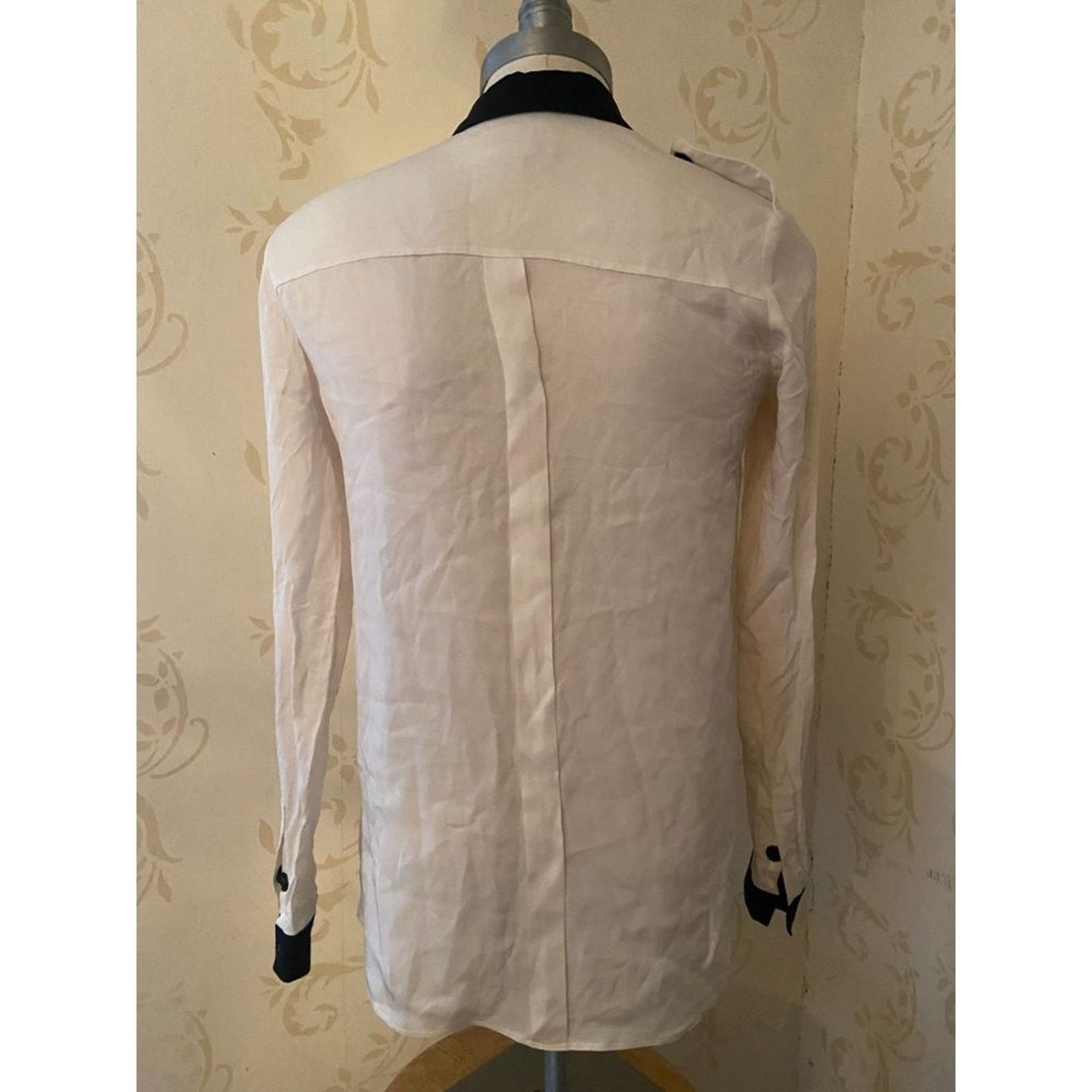 Burberry Ladies Size 4 Burberry London 100% Silk Black & Cream Shirt Size S / US 4 / IT 40 - 3 Thumbnail
