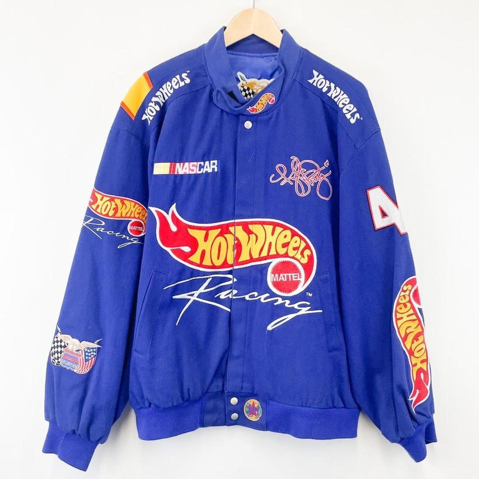 image of Chase Authentics Vintage Jeff Hamilton Hot Wheels Racing Jacket Blue Mens Xl