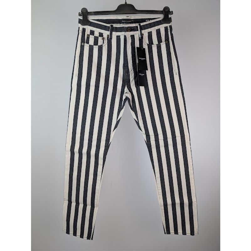 Saint Laurent Paris o1rshd1 Fold Bespoke Stripe Straight Denim Jeans Black/White Size US 30 / EU 46 - 2 Thumbnail