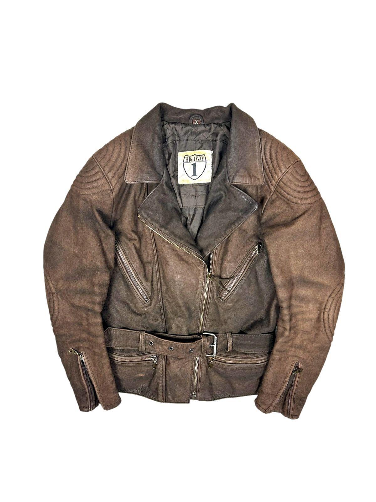Genuine Leather Vintage Brown Biker Avantgarde Leather Jacket Size XS / US 0-2 / IT 36-38 - 1 Thumbnail