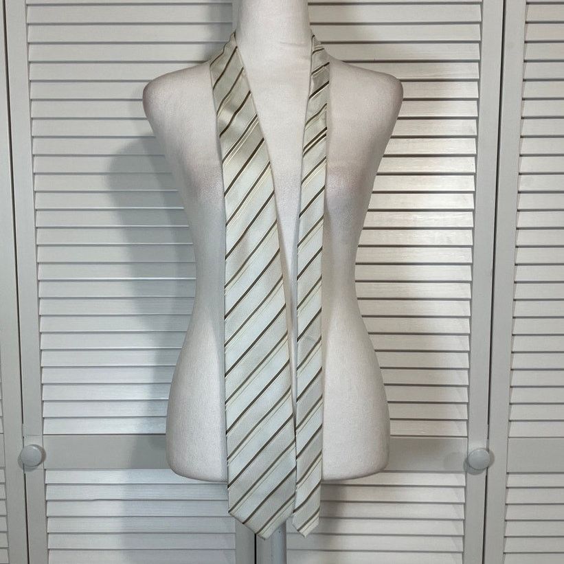 Stafford Stafford White Gold Stripes Wide Long Men Necktie 64” Size ONE SIZE - 2 Thumbnail