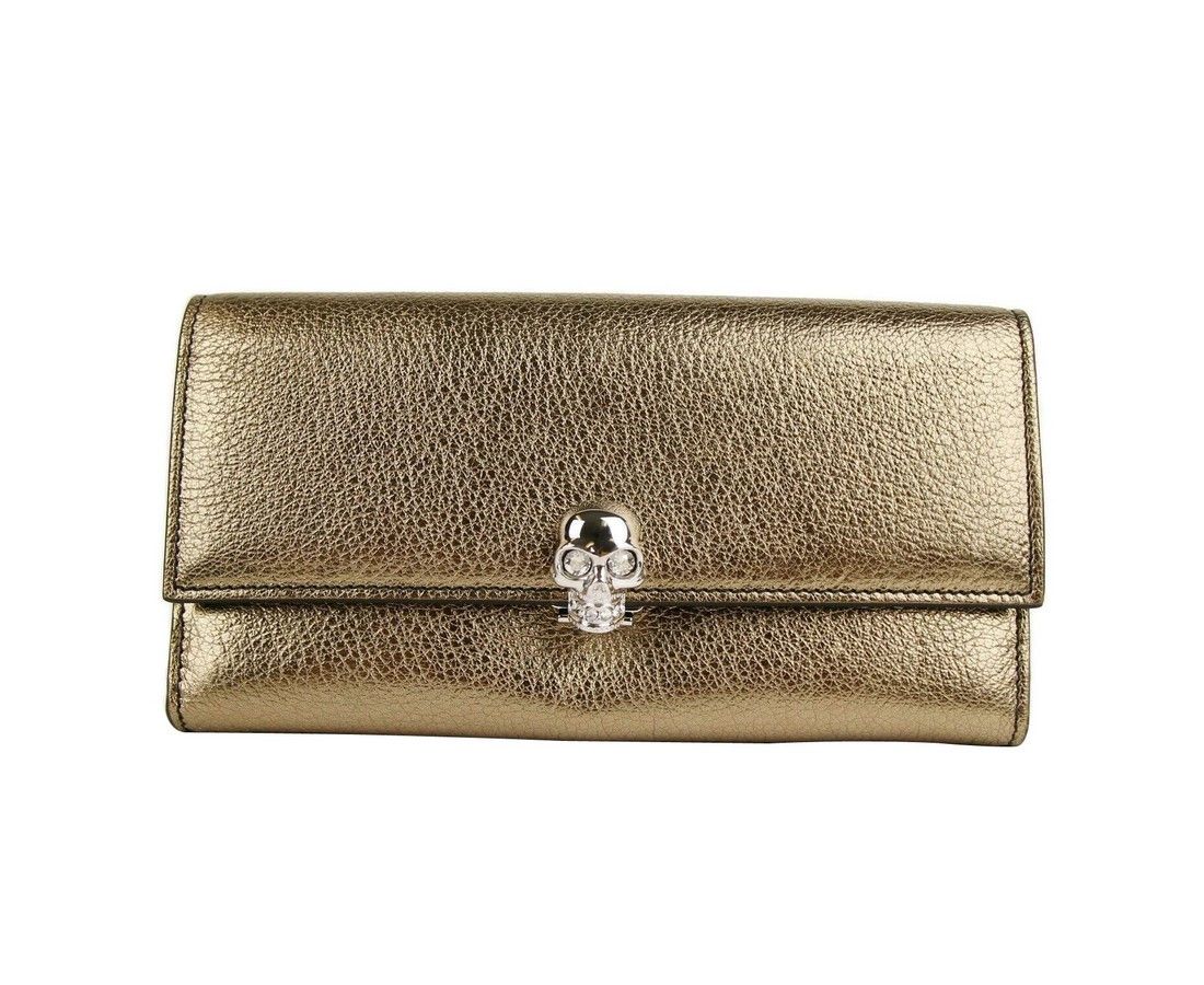 Alexander McQueen Women's Gold Metallic Leather Flap With Skull Wallet Size ONE SIZE - 1 Thumbnail