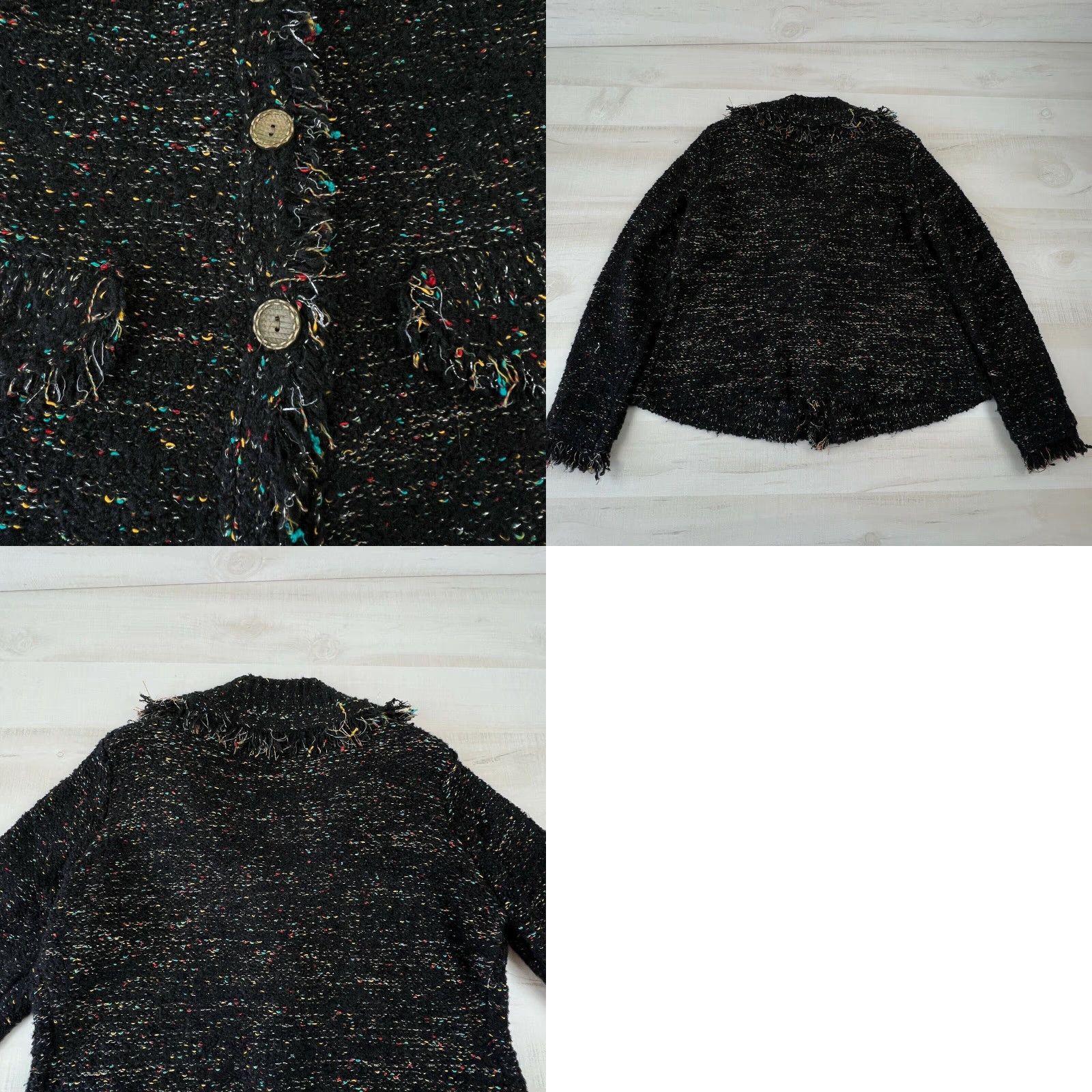 Vintage Roz & Ali Womens Long Sleeve Cardigan Sweater Large Black Fringe Metallic Thread Ladies Size L / US 10 / IT 46 - 8 Thumbnail