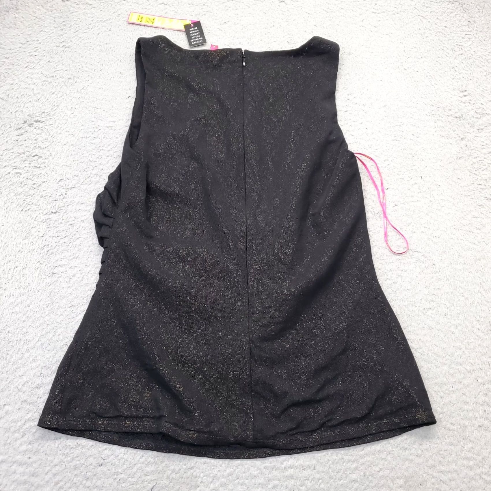 Vintage Catherine Malandrino Ruched Tank Womens M Black Gold Metallic Boat Neck Back Zip Size M / US 6-8 / IT 42-44 - 2 Thumbnail