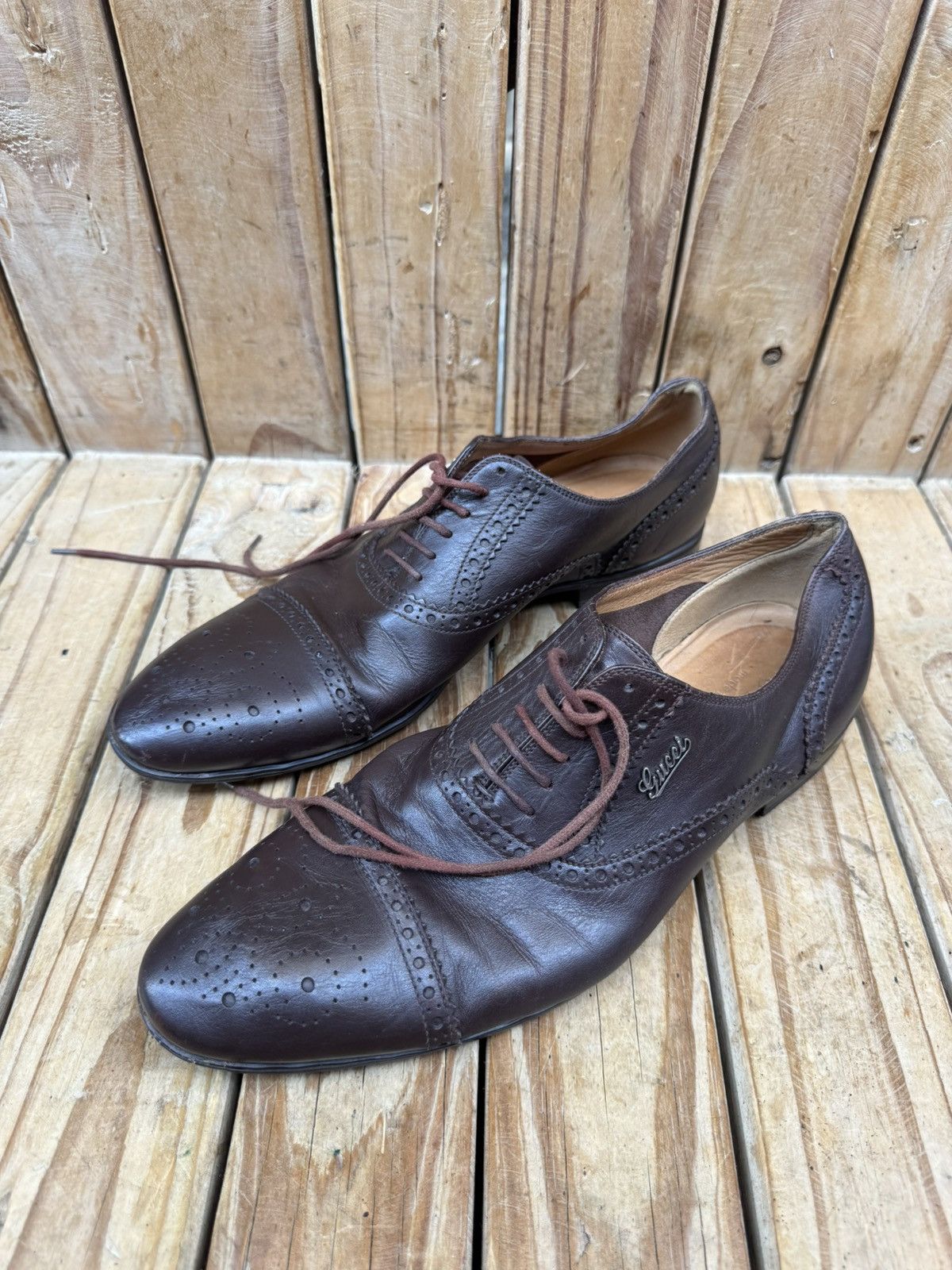 Gucci Gucci brown Cap Toe Leather Men's Dress Shoes UK 6 USA 6.5 Size US 6.5 / EU 39-40 - 25 Thumbnail
