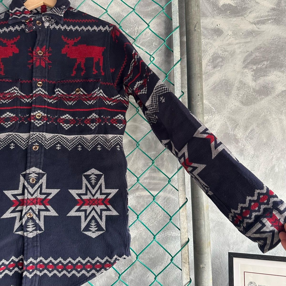 Polo Ralph Lauren × Vintage Polo Ralph Lauren Jacquard Overshirt Heavy Moose Southwest Size US S / EU 44-46 / 1 - 4 Thumbnail