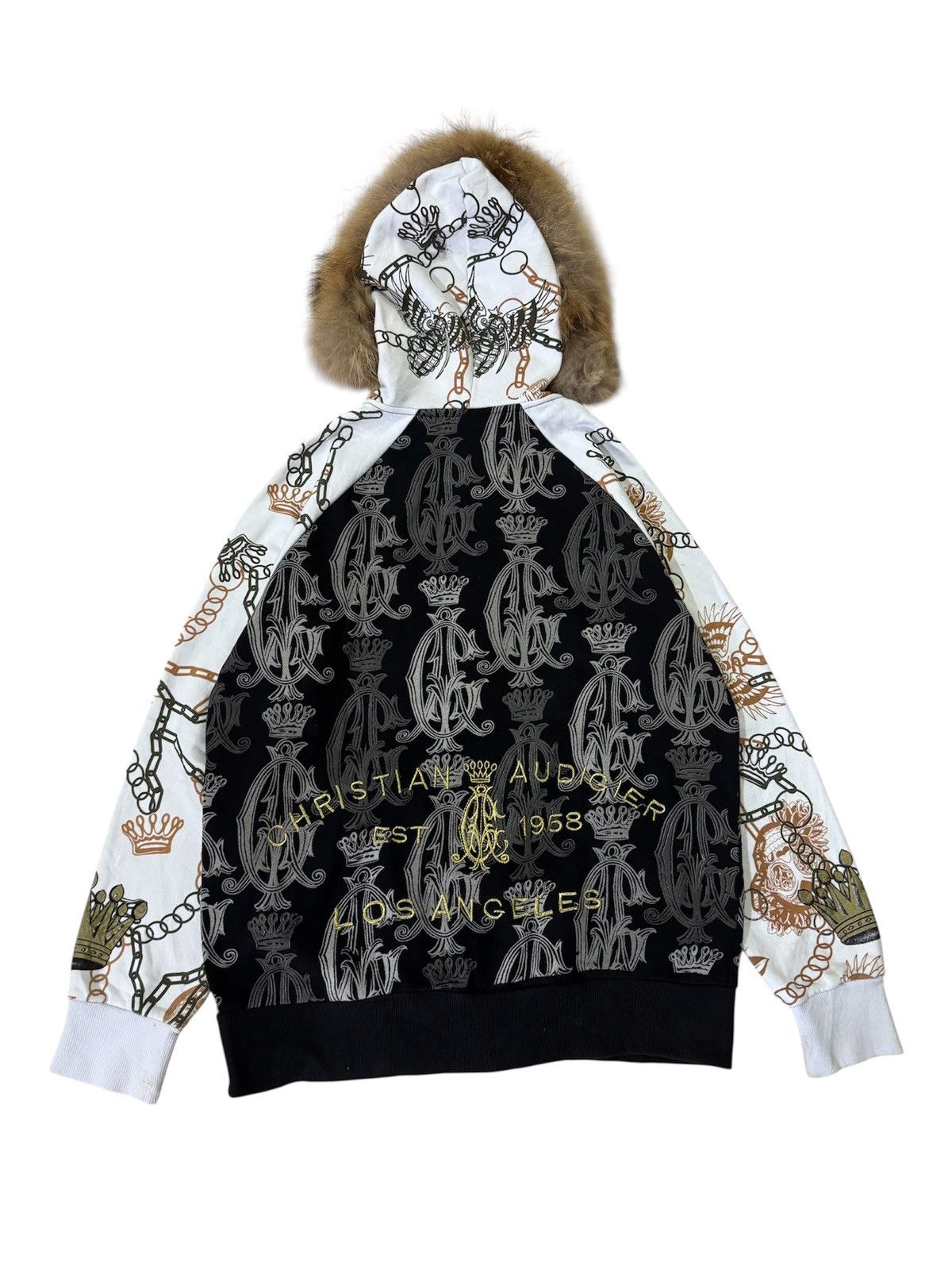 Japanese Brand CHRISTIAN AUDIGIER CROWN & CHAIN MOTIF WITH FUR HOODIE Size US L / EU 52-54 / 3 - 4 Thumbnail