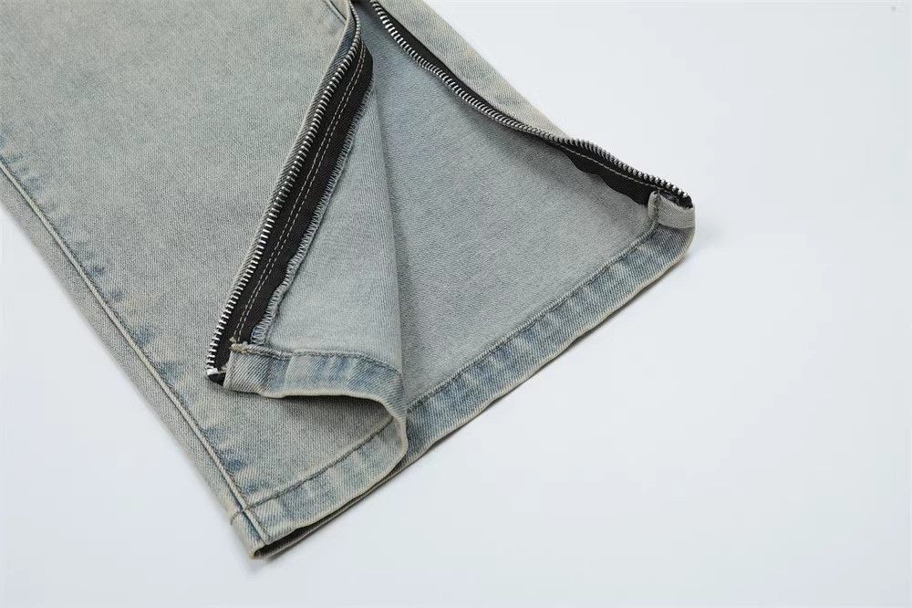 Japanese Brand Washed street loose zipper slit casual straight jeans y2k Size US 32 / EU 48 - 4 Thumbnail