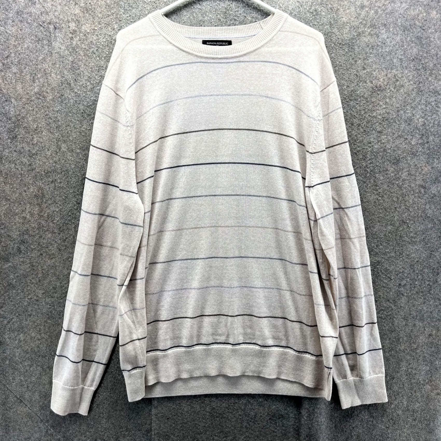 Banana Republic VINTAGE Banana Republic Sweater Mens XL Beige Stripe Merino Wool Crewneck Lightweight Size US XL / EU 56 / 4 - 2 Thumbnail