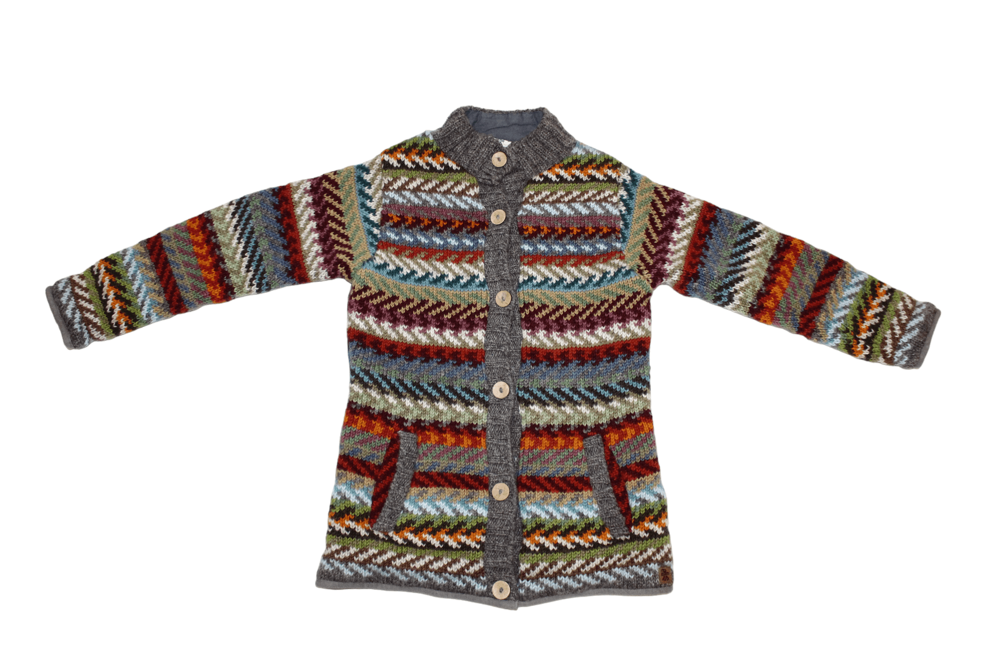 Japanese Brand PACHAMAMA Cowichan Handknit Wool Zip Front Lined Cardigan Size M / US 6-8 / IT 42-44 - 2 Thumbnail