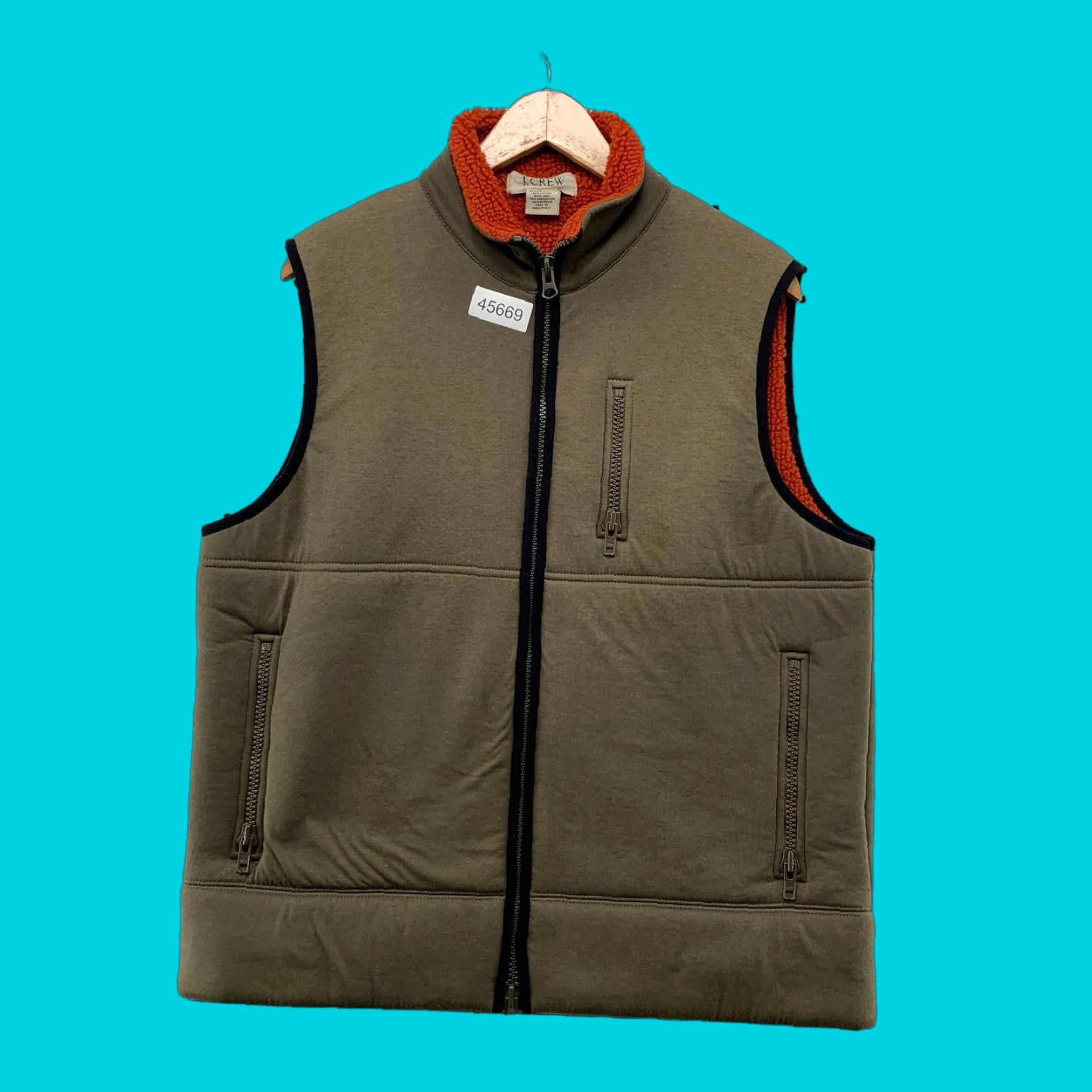 J.Crew J.CREW Vest Mens XL Olive Green Orange Sherpa Lined Jacket Size US XL / EU 56 / 4 - 1 Thumbnail