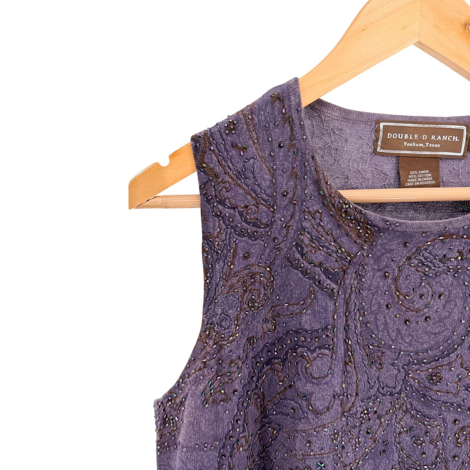 Double D Ranch Vintage Y2K Purple Beaded Paisley Sleeveless Sweater Top Size L / US 10 / IT 46 - 2 Thumbnail