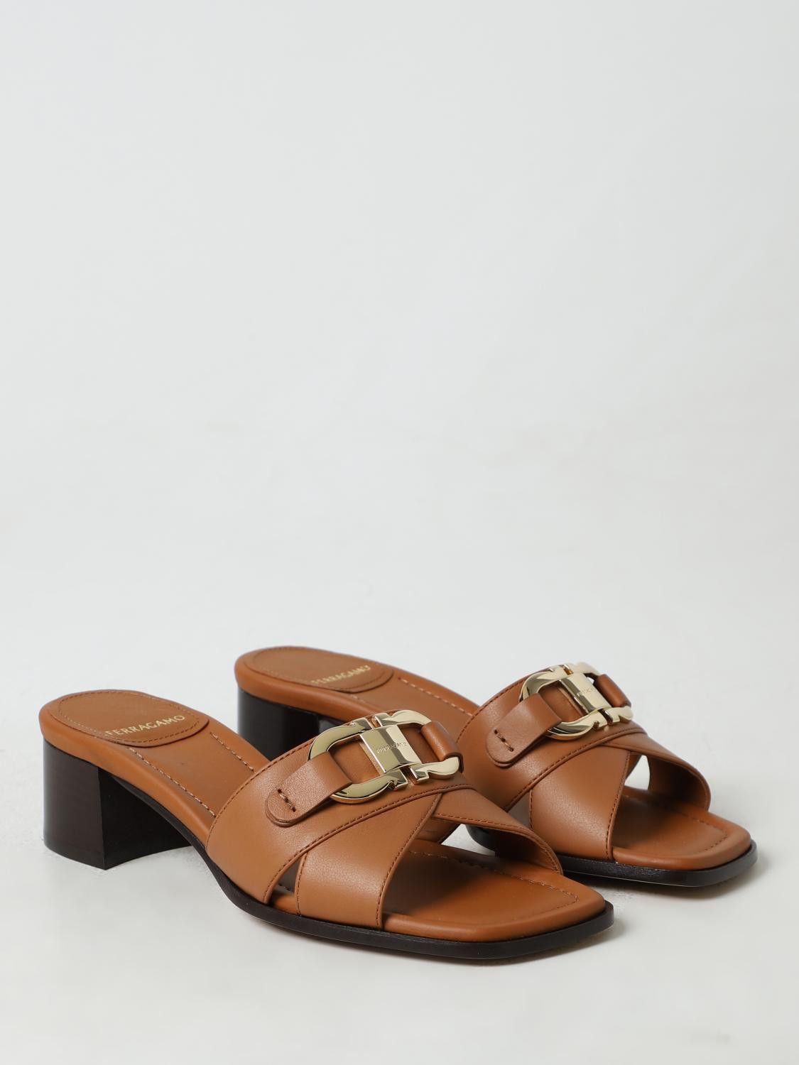 Salvatore Ferragamo o1y0426 Block Heel Mules in Brown Size US 5 / IT 35 - 4 Thumbnail