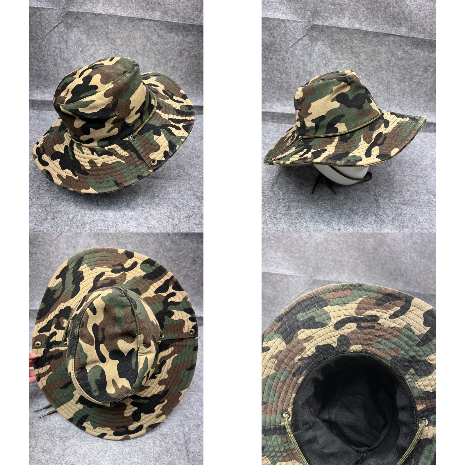 Vintage Green Camo Boonie Hat Adult Medium Cotton Lightweight Outdoor Camp Unisex Size ONE SIZE - 8 Thumbnail