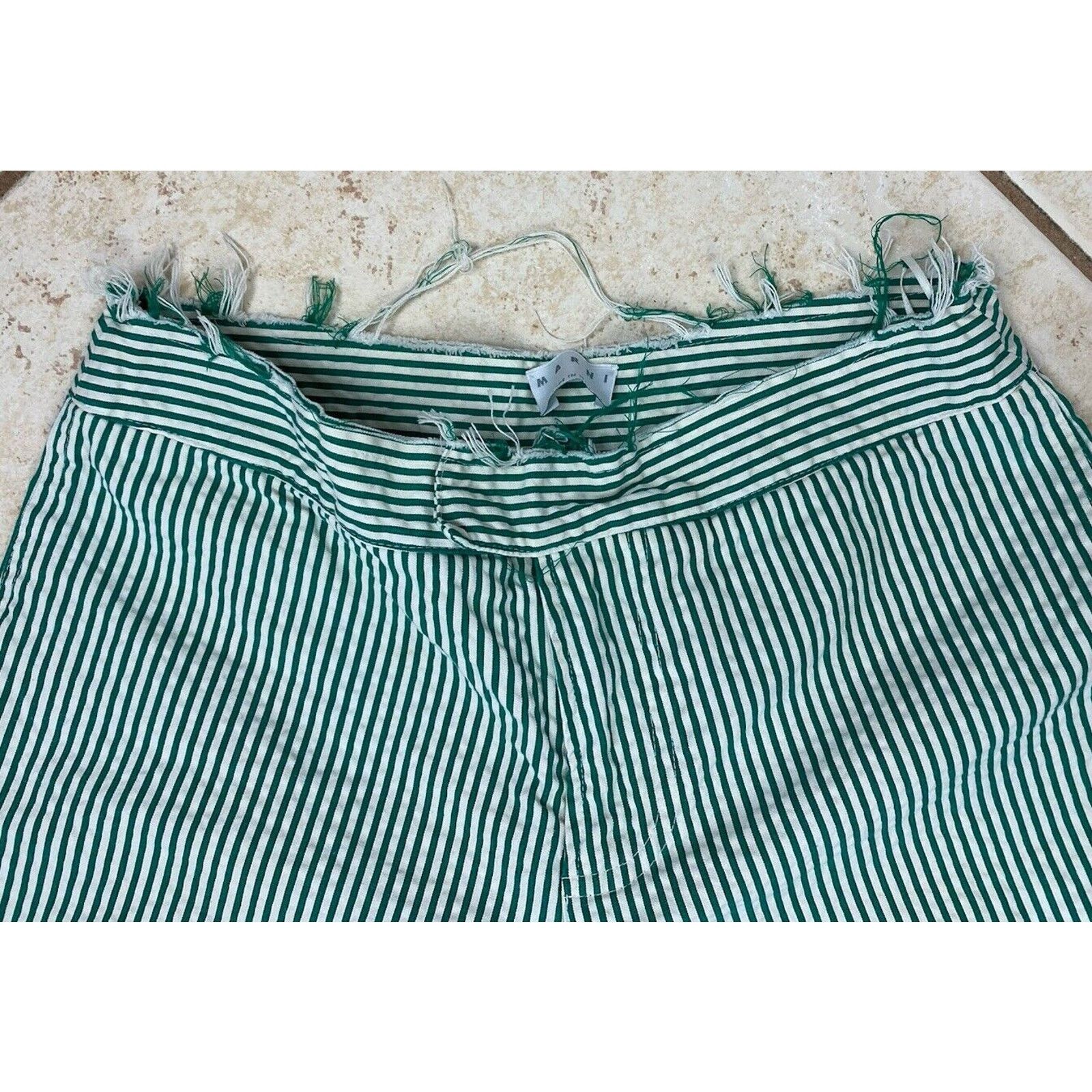 Marni Marni Green White Striped Wide-Leg Pants Size 40 IT Culottes Size 27" / US 4 / IT 40 - 2 Thumbnail