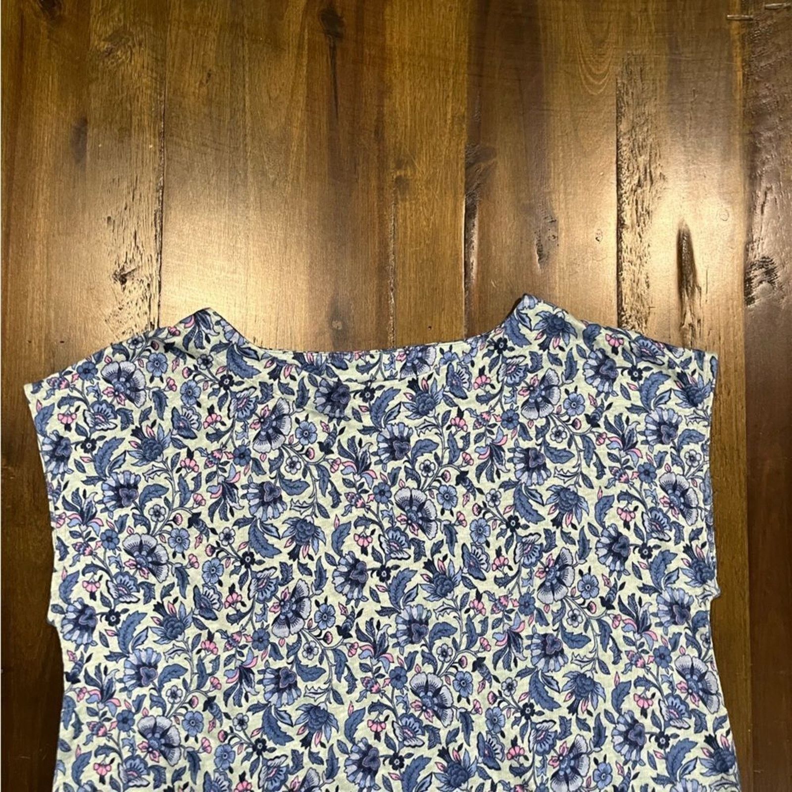 Vintage J. Jill 100% Linen Floral Side Button Top Blue Pink Small Size S / US 4 / IT 40 - 4 Thumbnail