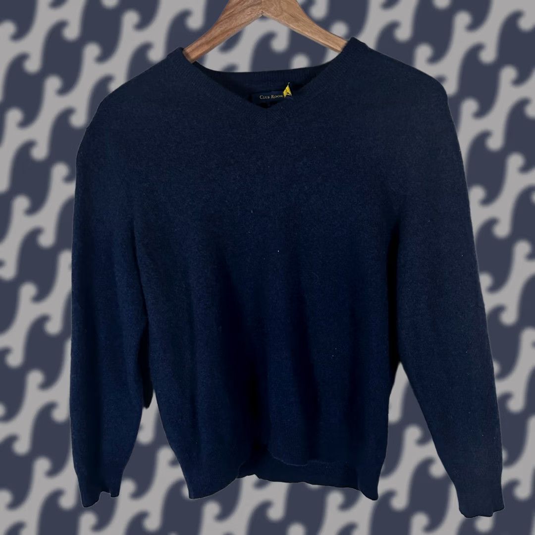 Club Room Club Room Women's V-Neck Cashmere Sweater Navy Blue L 100% Fine Cashmere Fitted Knit Pullover Size L / US 10 / IT 46 - 1 Thumbnail