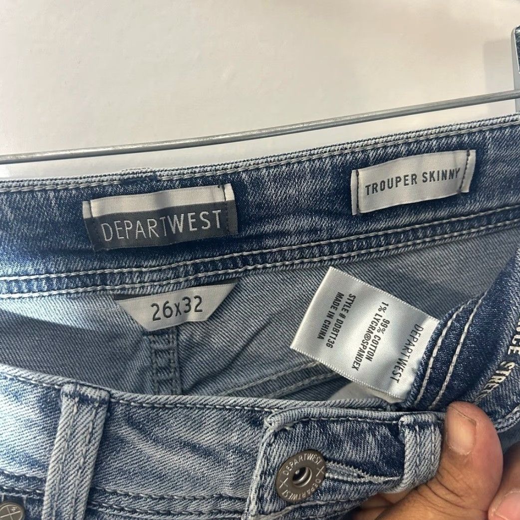 Vintage DEPART WEST Trouper Skinny Stretch Distressed Blue Denim Jeans Men Size US 28 / EU 44 - 2 Thumbnail