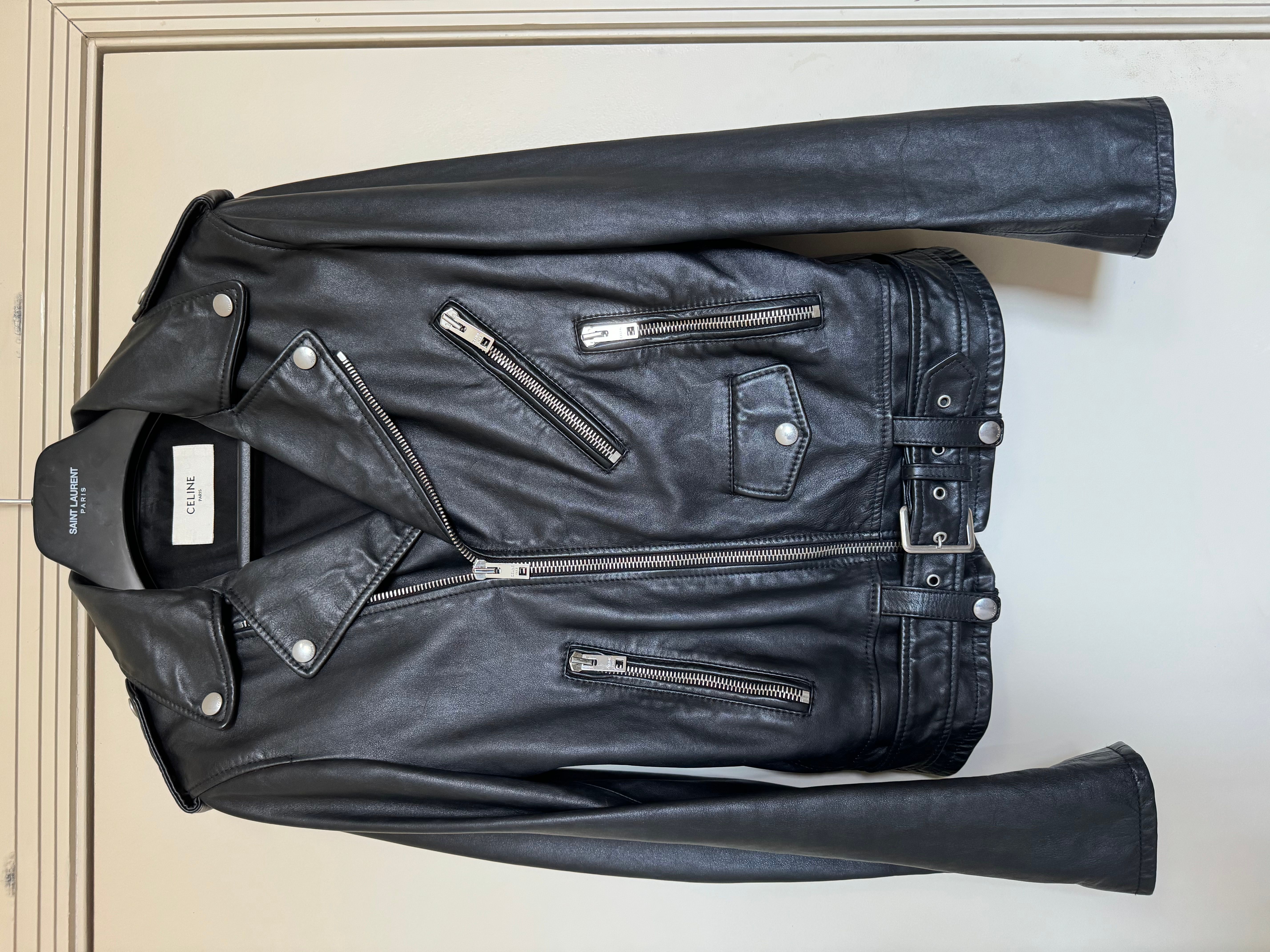 image of Celine Biker Jacket Classic Zhaaa Washed Calfskin in Black, Men's (Size Small)