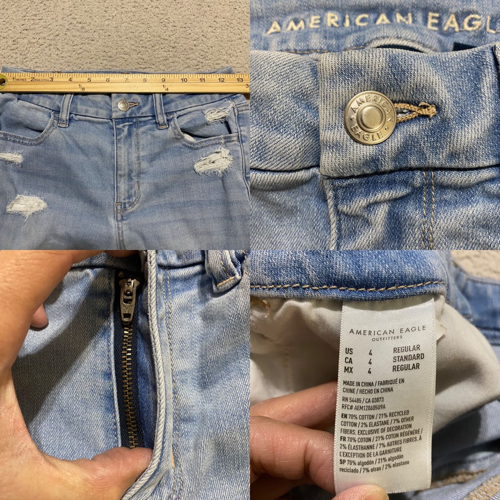 American Eagle Outfitters American Eagle Jeans Womens 4 Blue Denim Curvy High Rise Distressed Jegging Size 27" / US 4 / IT 40 - 8 Thumbnail