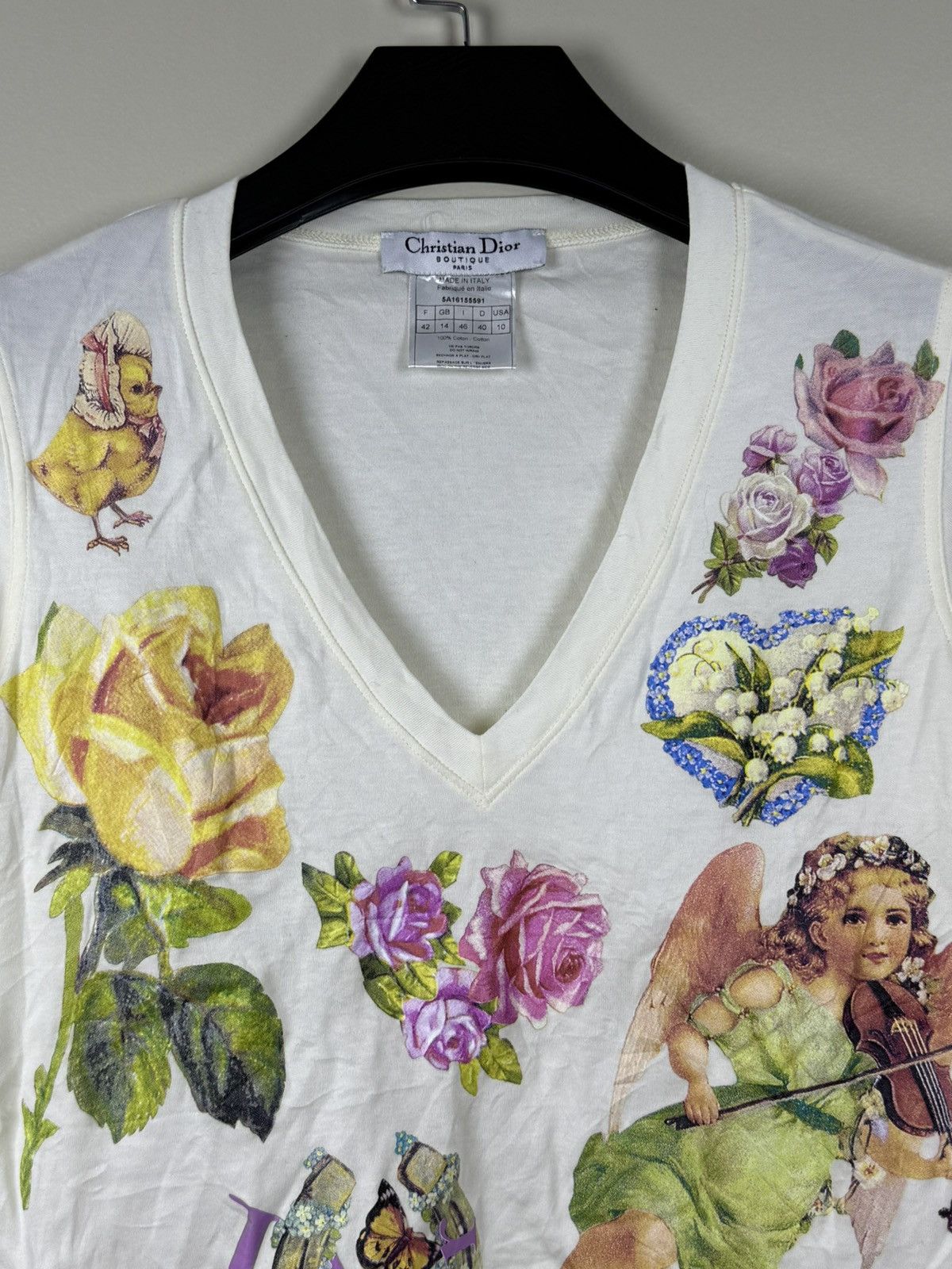 Dior Dior by John Galliano Floral Angel Tee Size L / US 10 / IT 46 - 2 Thumbnail