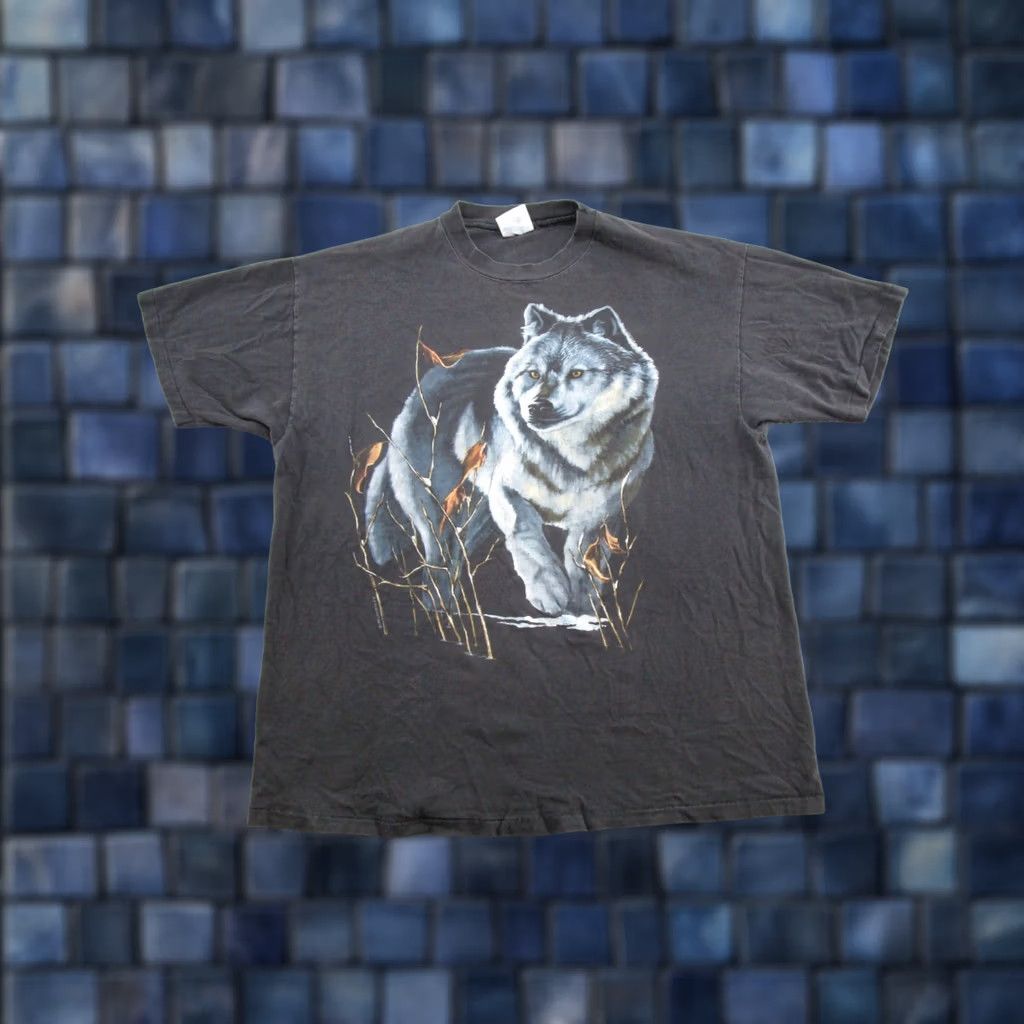 Hanes VINTAGE 90s Wolf Nature Graphic Tee Hanes T-Shirt Mens XL Black Cotton Crew Neck Short Sleeve Shirt Nature 90s Mens Size US XL / EU 56 / 4 - 1 Thumbnail