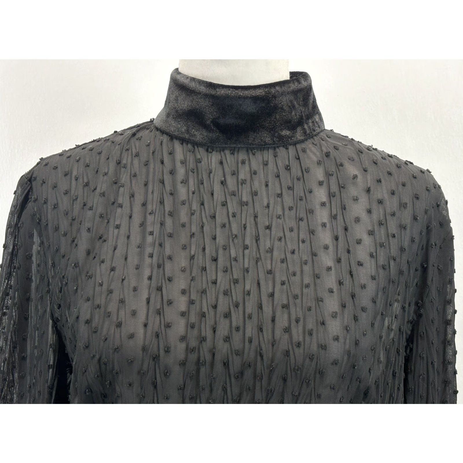 Velvet VINTAGE Mare Mare Blouse Shirt Women L Black Velvet Collar Cuffs Sheer Goth Size L / US 10 / IT 46 - 5 Thumbnail