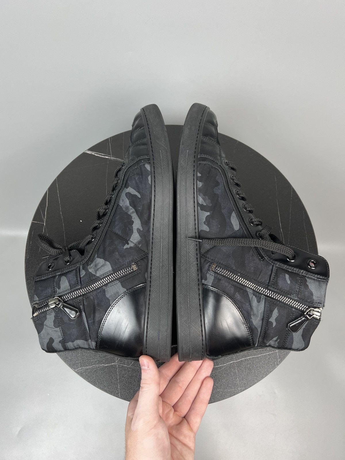 Prada Vintage Prada Red Tab Hi Top Camo Sneakers Size US 12 / EU 45 - 14 Thumbnail