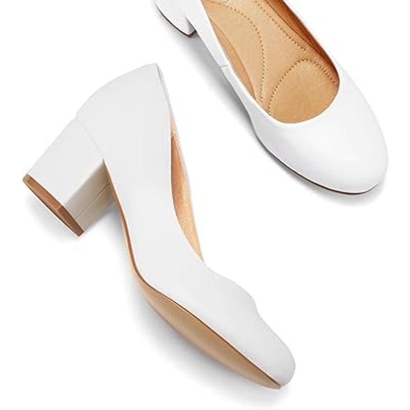 Other Mysoft Womens Size 8 White Rounded Toe Block Heel Pumps Size US 8 / IT 38 - 3 Thumbnail