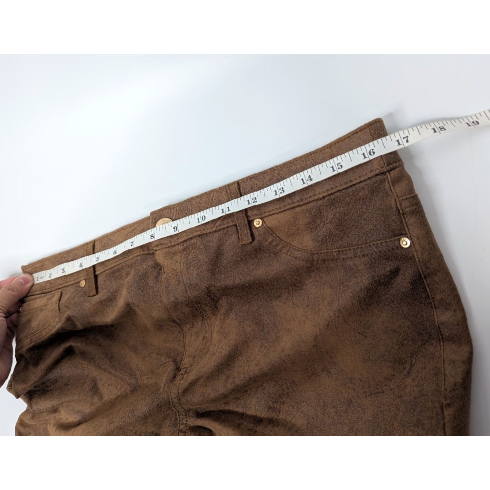 Vintage Chico's Faux-Suede Knit Pants Womens M Brown Slim Skinny Mid Rise Pants Womens Slim M Brown Knit Suede-Style Hook: Button Front Flat Front Pockets Size 32" / US 10 / IT 46 - 7 Thumbnail