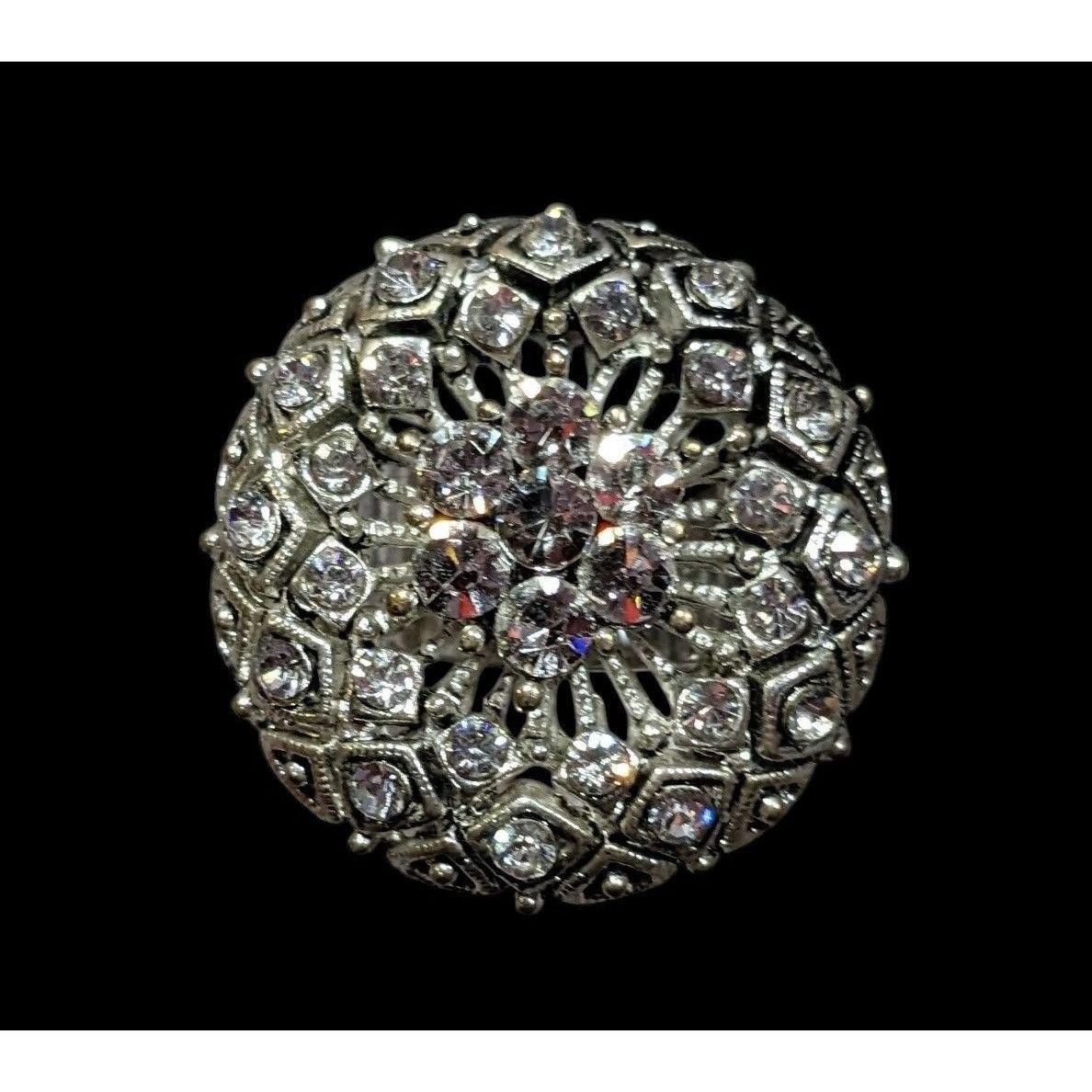 Other Elegant Glam Pillow Top Style Rhinestone Silver Tone Adjusta Size ONE SIZE - 2 Thumbnail