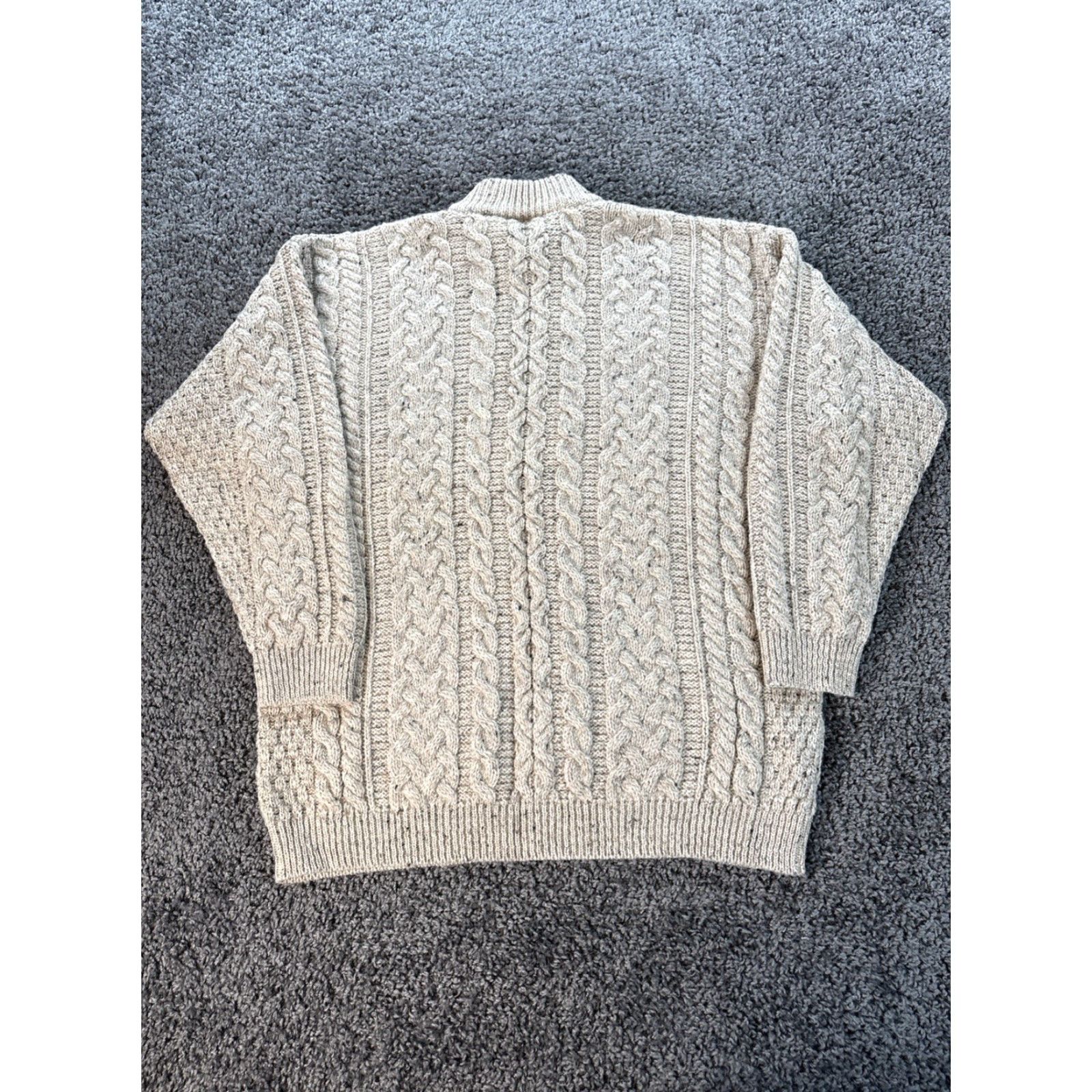 Vintage Aran Isles Sweater Mens XL Ivory Wool Mock Neck Pullover Knit Size US XL / EU 56 / 4 - 6 Thumbnail