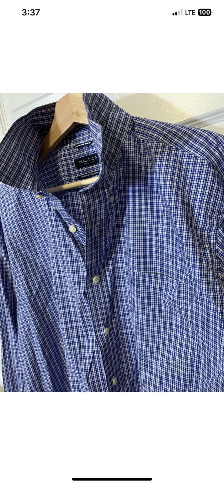 Nautica Nautica mens sz XL button shirt wrinkle resistant blue plaid Size US XL / EU 56 / 4 - 6 Thumbnail