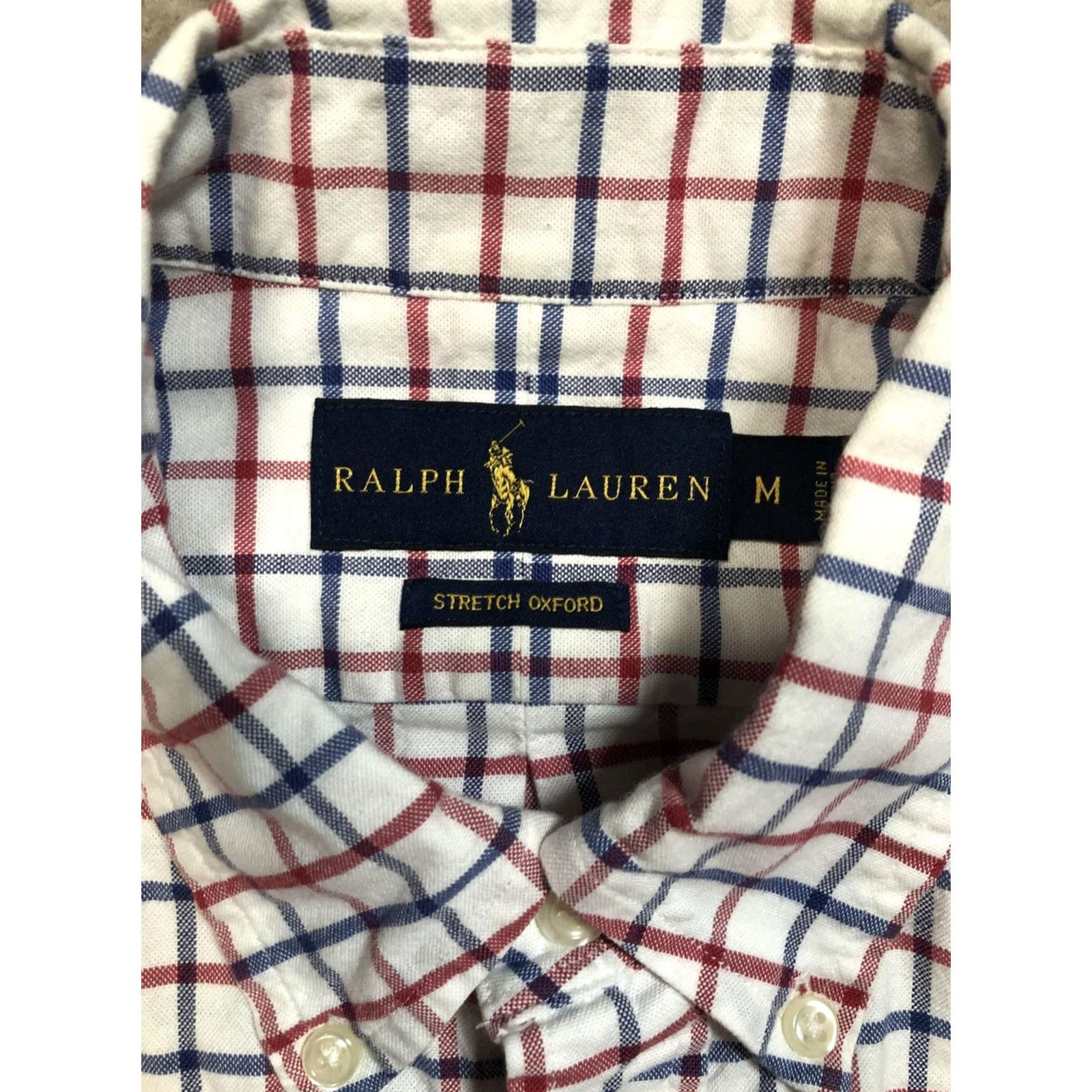Ralph Lauren Ralph Lauren Shirt Mens Medium White Red Blue Plaid Stretch Oxford Button Down Shirt Size US M / EU 48-50 / 2 - 7 Thumbnail