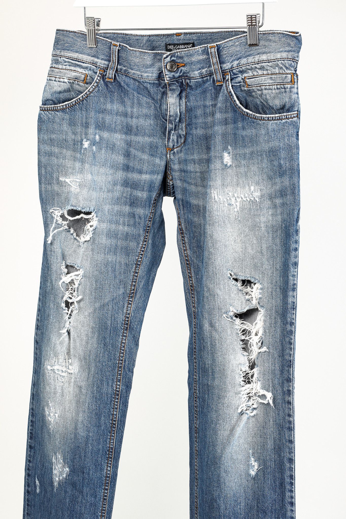 Dolce & Gabbana Dolce & Gabbana Medium-Wash Distressed Straight-Leg Jeans Size US 34 / EU 50 - 3 Thumbnail