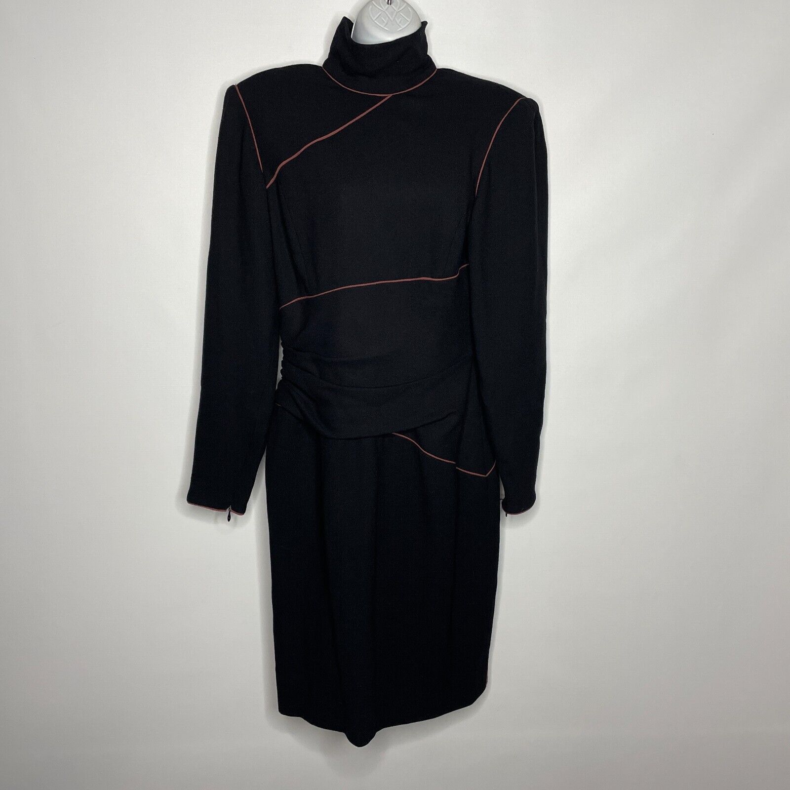 image of Emanuel Ungaro x Vintage 80's Paralelle Structured Black Silk Wool Knit Dress in Black Mauve, Women