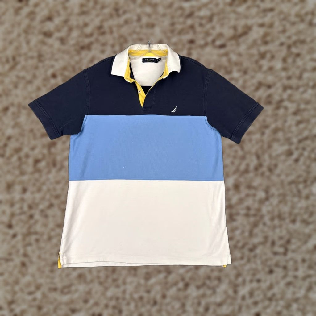 Nautica Nautica Men's Polo Shirt Medium Blue Colorblock 100% Cotton Short Sleeve Golf Activewear Size US M / EU 48-50 / 2 - 1 Thumbnail